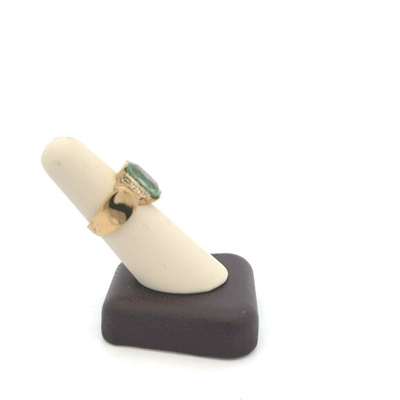 Designer Sterling Silver w/ Gold Overlay, Blue & Clear Rhinestones 7.25 Ring 114 - Picture 4 of 6